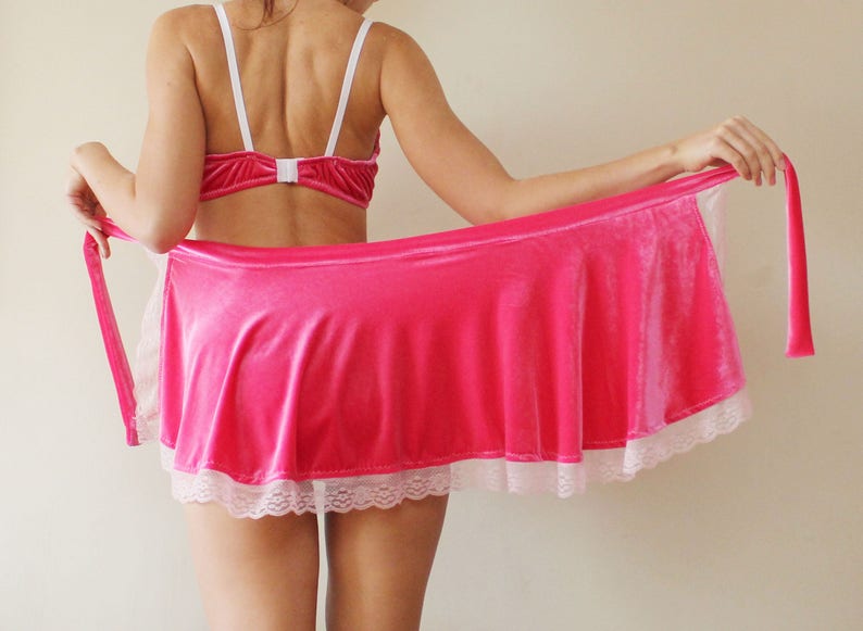 CUPCAKE / Hot pink velvet lingerie set bralette and panties erotic lingerie ddlg sexy / Made to order image 6