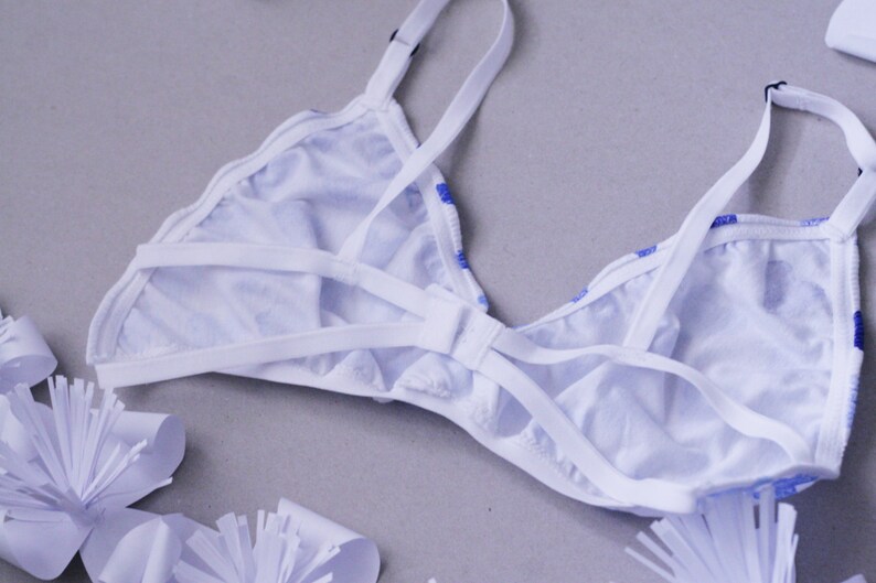 Blue heart Organic cotton hand printed bralette with ombre heart print Made to order
