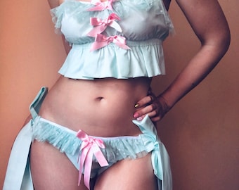 Ice cream / Mint cotton frilly tie side panties / sexy lingerie ddlg roleplay lolitta / Made to order