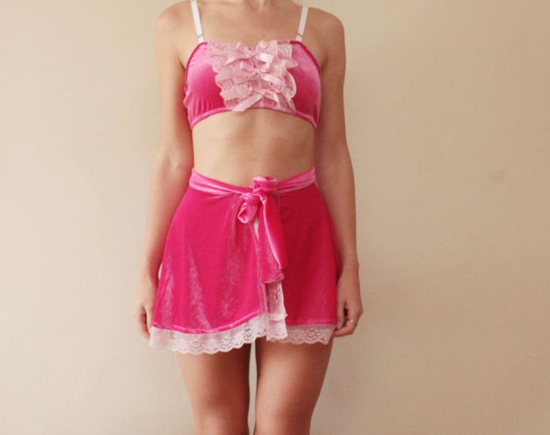 CUPCAKE / Hot pink velvet lingerie set bralette and panties erotic lingerie ddlg sexy / Made to order image 2