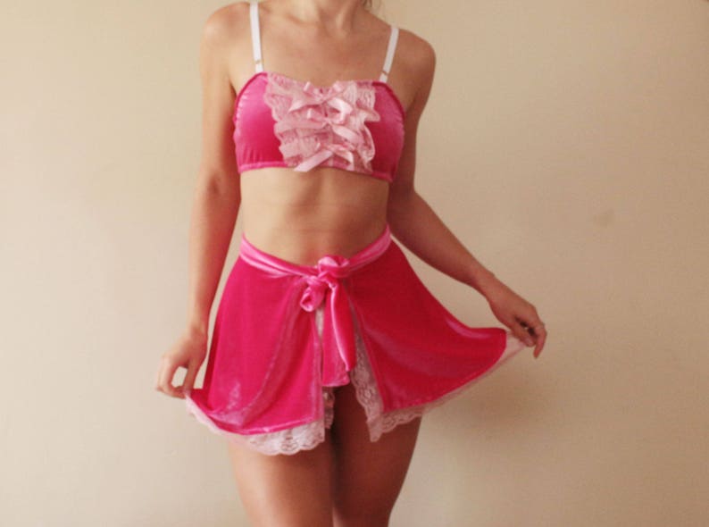 CUPCAKE / Hot pink velvet lingerie set bralette and panties erotic lingerie ddlg sexy / Made to order image 4