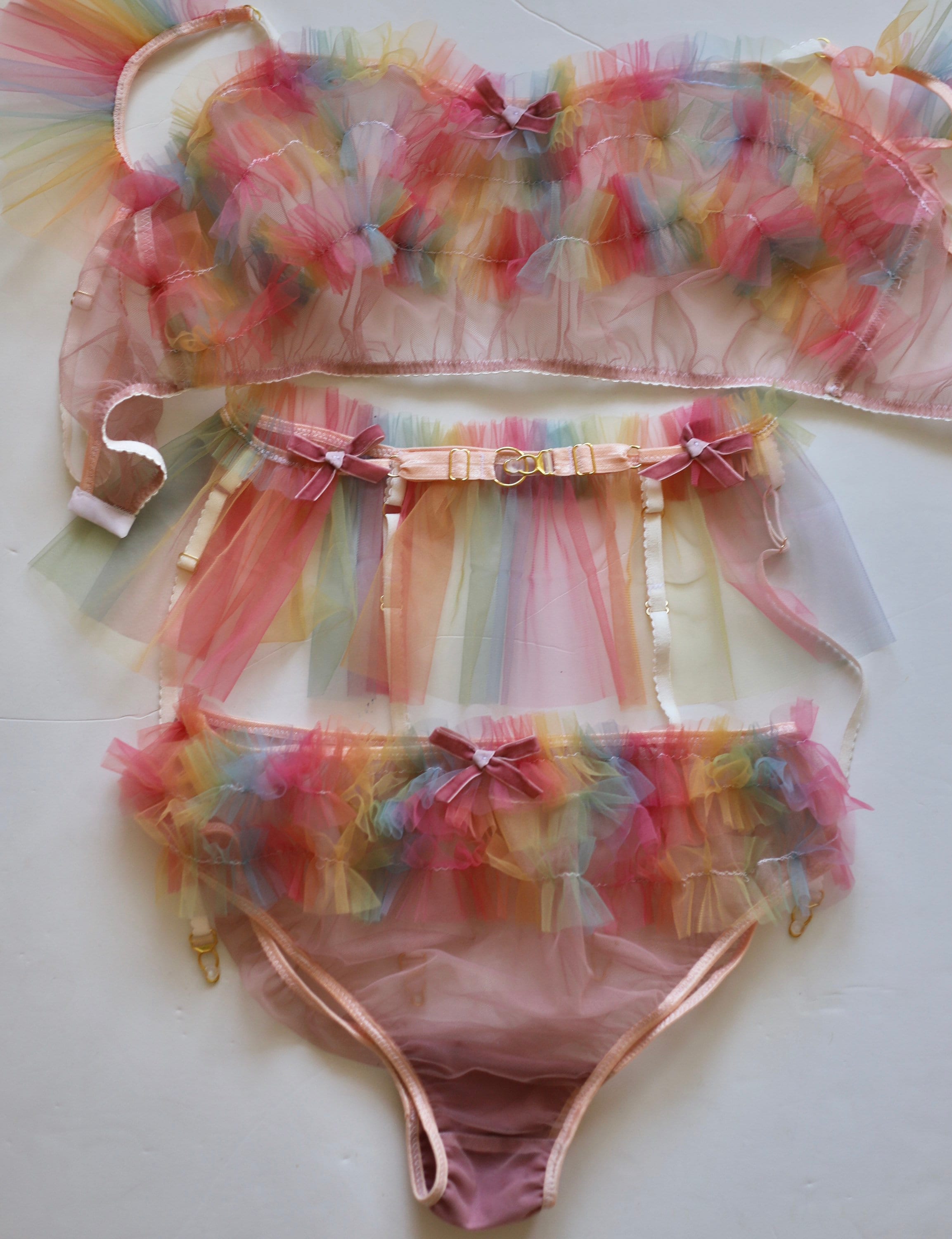 Rainbow 2 / Rainbow Tulle Ruffle Frilly Lingerie Set /panties Etsy