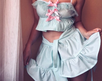 Ice cream / Mint cotton frilly bralette / sexy lingerie ddlg roleplay lolitta / Made to order