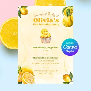 Lemon Birthday Invitation Lemon Fruit Party Invitation Yellow Citrus Summer Birthday Invitation Tutti Frutti Party Invite Instant Download
