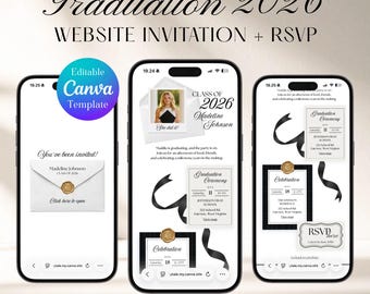 Invitación de graduación Clase de 2026 / Plantilla de sitio web Canva para fiesta de graduación / Anuncio de graduación Evite / Invitación digital con confirmación de asistencia