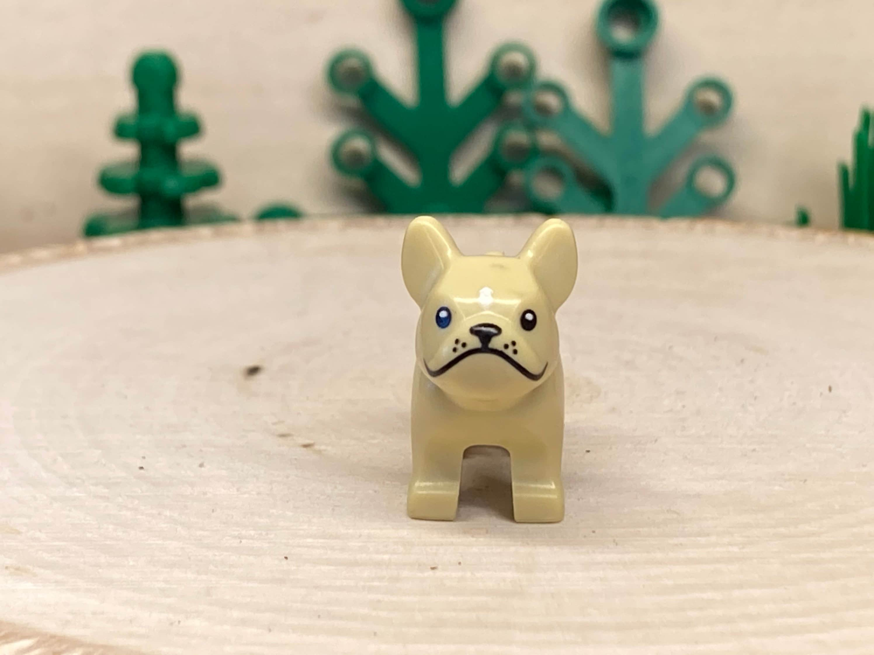 Tan French Bulldog With Black Eyes, Nose, Mouth and Whiskers and White Spot  on Forehead Genuine LEGO® Animal 