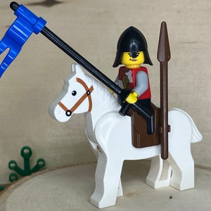 Lady Knight riding White Horse, Brown Saddle, Black Lance with Brown Spear - Genuine LEGO® Minifigure
