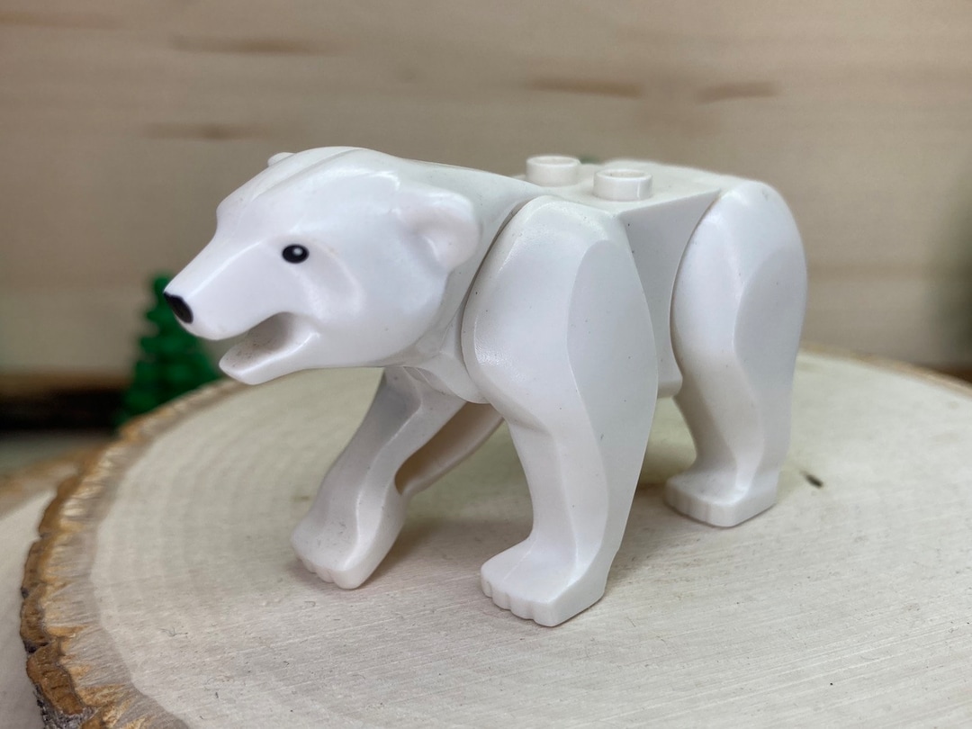 Cream White Polar Bear With Blue Fish Genuine LEGO® Animal