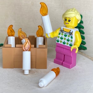 Candles with Trans Orange Flame, 6 Pack with a Crate to Store Them In - Genuine LEGO® Accessory