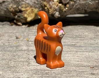 Dark Orange Cat Standing with Dark Tan Chest, Brown Stripes, and Pink Nose - Genuine LEGO® Animal