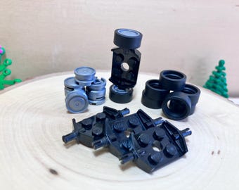 Small Wheel Set, Wheel 11mm D. x 6mm Black Tire, Pack of 8 with wide axle plate - Genuine LEGO® Vehicle Parts