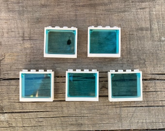 White Window Frame with Opening Trans Light Blue Glass Pane, Lot of 5 - Genuine LEGO® Architect Piece