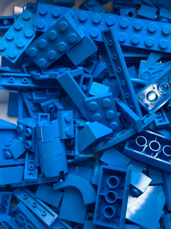 Dark Azure Blue Bulk Lot of Blocks Parts & Pieces, 1/2 Pound