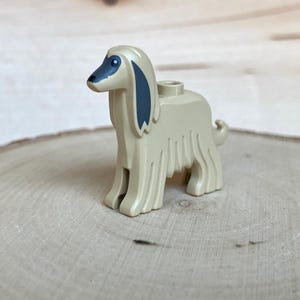 Tan Afghan Hound with Dark Bluish Gray Face and Ears, Black Eyes and Nose, and White Pupils - Genuine LEGO® Animal