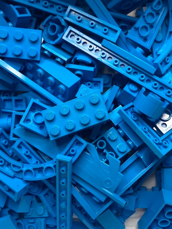 Dark Azure Blue Bulk Lot of Blocks Parts & Pieces, 1/2 Pound