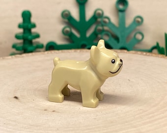 Tan French Bulldog with Black Eyes, Nose, Mouth and Whiskers and White Spot on Forehead - Genuine LEGO® Animal