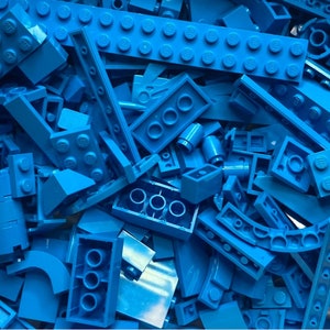 Dark Azure Blue Bulk Lot of Blocks Parts & Pieces, 1/2 Pound