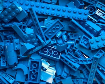 Dark Azure Blue Bulk Lot of Blocks Parts & Pieces, 1/2 Pound - Genuine LEGO®