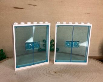 White Door Frame 1 x 6 x 6 Flat Front with Trans Blue Doors, Pack of 2 - Genuine LEGO® Architect Piece