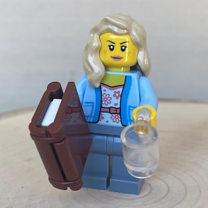 Lady in Coral Flower Shirt & Blue Jacket – Genuine LEGO® Minifigure