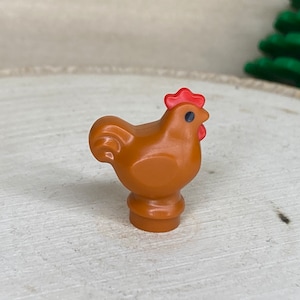Dark Orange Chicken with Black Eyes and Red Comb and Wattle - Genuine LEGO® Animal