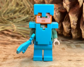 Alex in Medium Azure Helmet and Diamond Armor - Genuine LEGO® Minifigure
