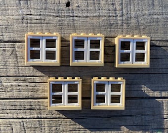 Tan Window Frame with White Shutters, Pack of 5 - Genuine LEGO® Architect Piece
