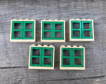 Tan Window Frame with Green Shutters, Pack of 5 - Genuine LEGO® Architect Piece