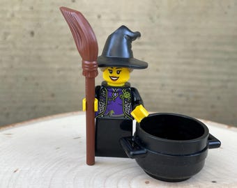 Witch with a Black Cauldron and Brown Broom - Genuine LEGO® Minifigure