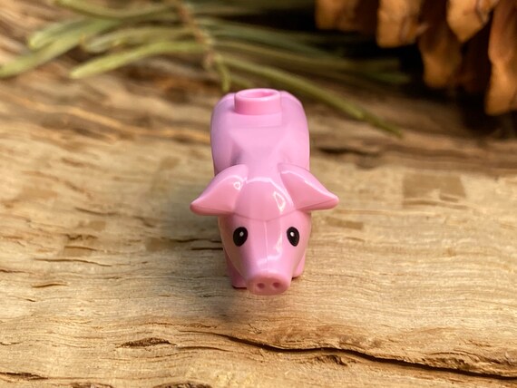 黒い目と白い瞳を持つ明るいピンクの豚 - 本物のレゴ®動物 - Etsy 日本
