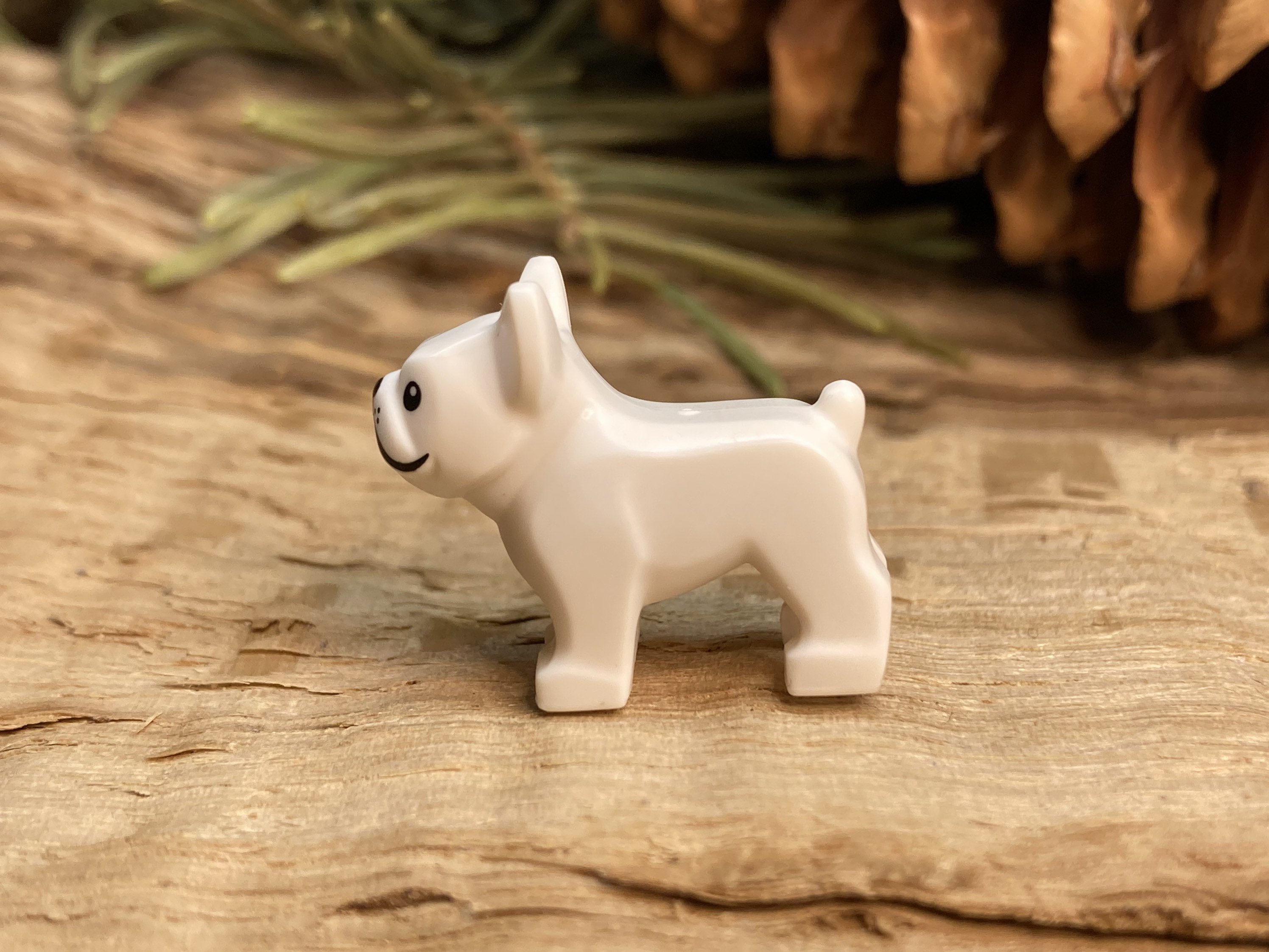 Cream White French Bulldog With Black Eyes, Nose, Mouth, Bright Pink Tongue  and Light Bluish Gray Around Right Eye Genuine LEGO® Animal -  UK