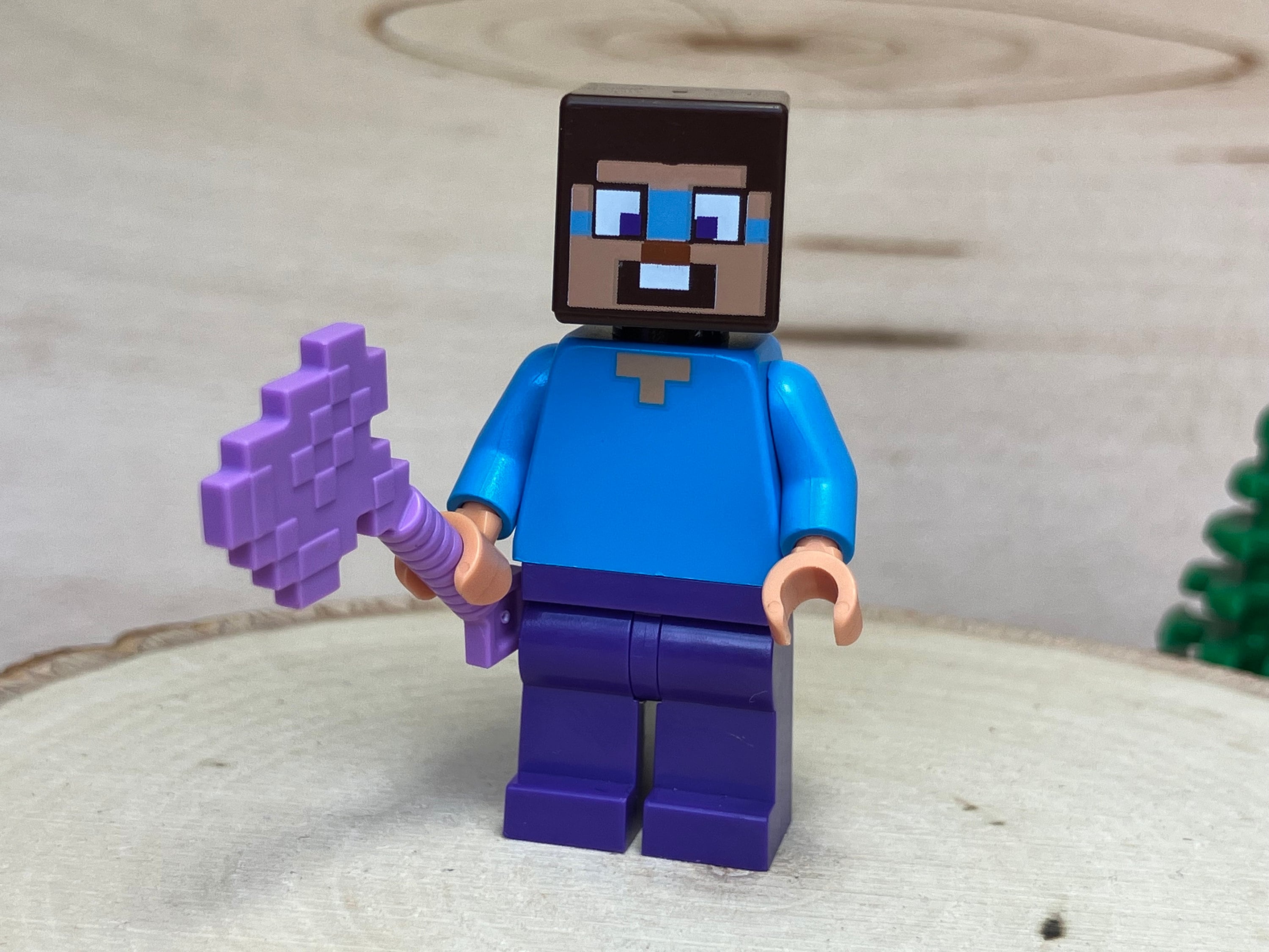 Steve Scared With Dark Azure Face Holding an Axe - MC, Genuine