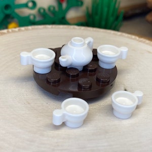 Teapot and 4 teacups with Dark Brown Serving Tray - Genuine LEGO® Accessory