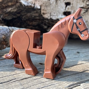 Reddish Brown Horse, Movable Legs with Black Eyes, White Pupils, Black Bridle and White Blaze - Genuine LEGO® Animal