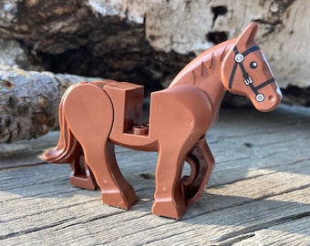 Reddish Brown Horse, Movable Legs with Black Eyes, White Pupils, Black Bridle and White Blaze - Genuine LEGO® Animal