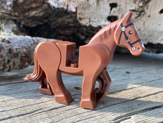 used LEGO Reddish Brown Horse with movable rear legs and white blazed forehead 