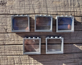 Dark Stone Gray Window Frame with Opening Glass Pane, Lot of 5 - Genuine LEGO® Architect Piece
