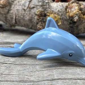 Sand Blue Dolphin, Town, Jumping with Bottom Axle Holder with Black Eyes and White Pupils Pattern- Genuine LEGO®
