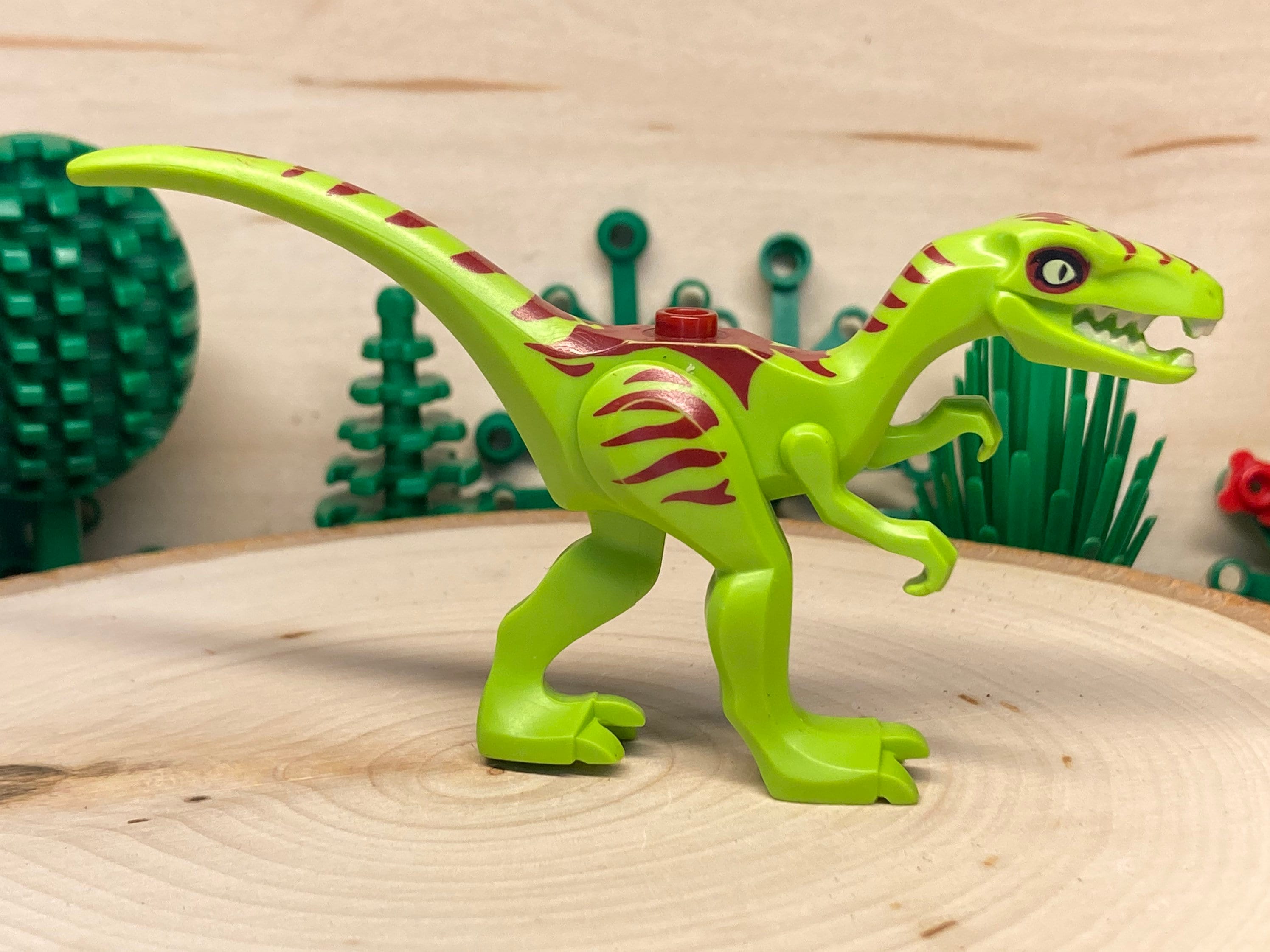 Lime Dinosaur Coelophysis Gallimimus with Dark Red Stripes and White Eyes Genuine LEGO Animal