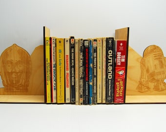 Bookends ~ Star Wars R2D2 and C3P0 ~ Custom Lasered Wooden Bookends ~ Unique Book Lover Gift ~ Comic Collector Gift