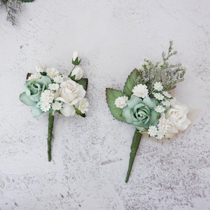 Sage green flower boutonniere, buttonhole, wedding accessories prom corsage