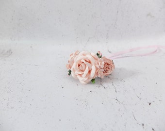 Blush flower wrist corsage, bridal accessories flower girls bridesmaids, flower bracelet mother of the groom bride