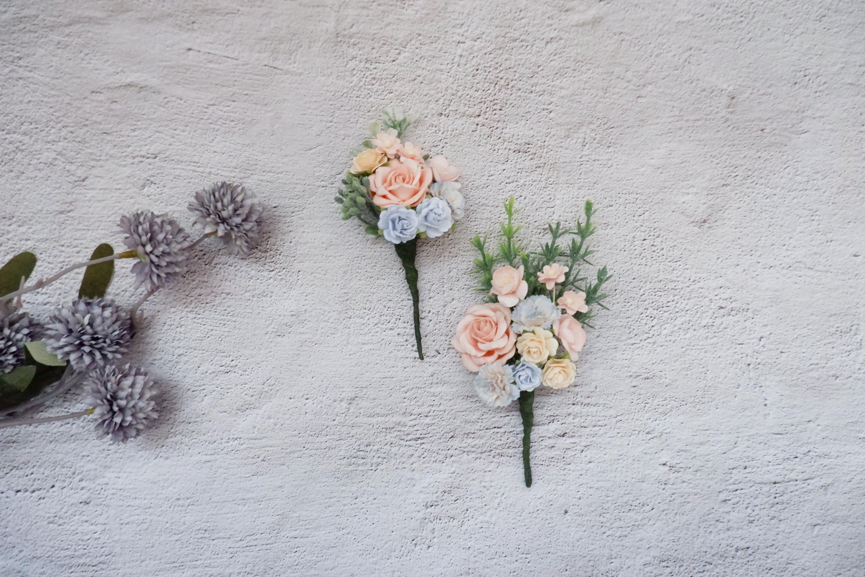 Blue and blush flower boutonniere, buttonhole, wedding accessories prom corsage
