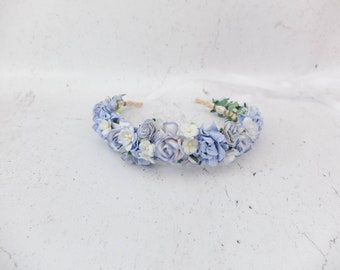 Light blue wedding flower crown, bridal head wreath, floral headpiece girl