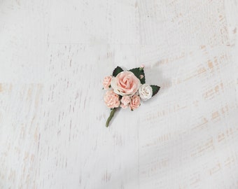 Blush pink white flower boutonniere, buttonhole, wedding accessories prom corsage