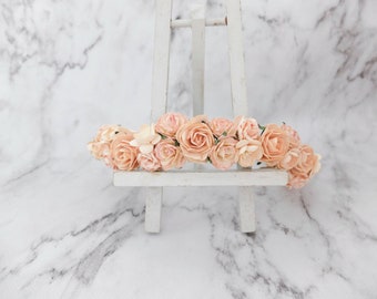 Light peach flower crown, rose headpiece, headband, floral hair wreath, wedding hair accessories, garland