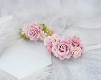 Dusty Pink Wrist Corsage, Pink and Light Green Flower Bracelet, Bridesmaid Accessories, Prom Wristlet