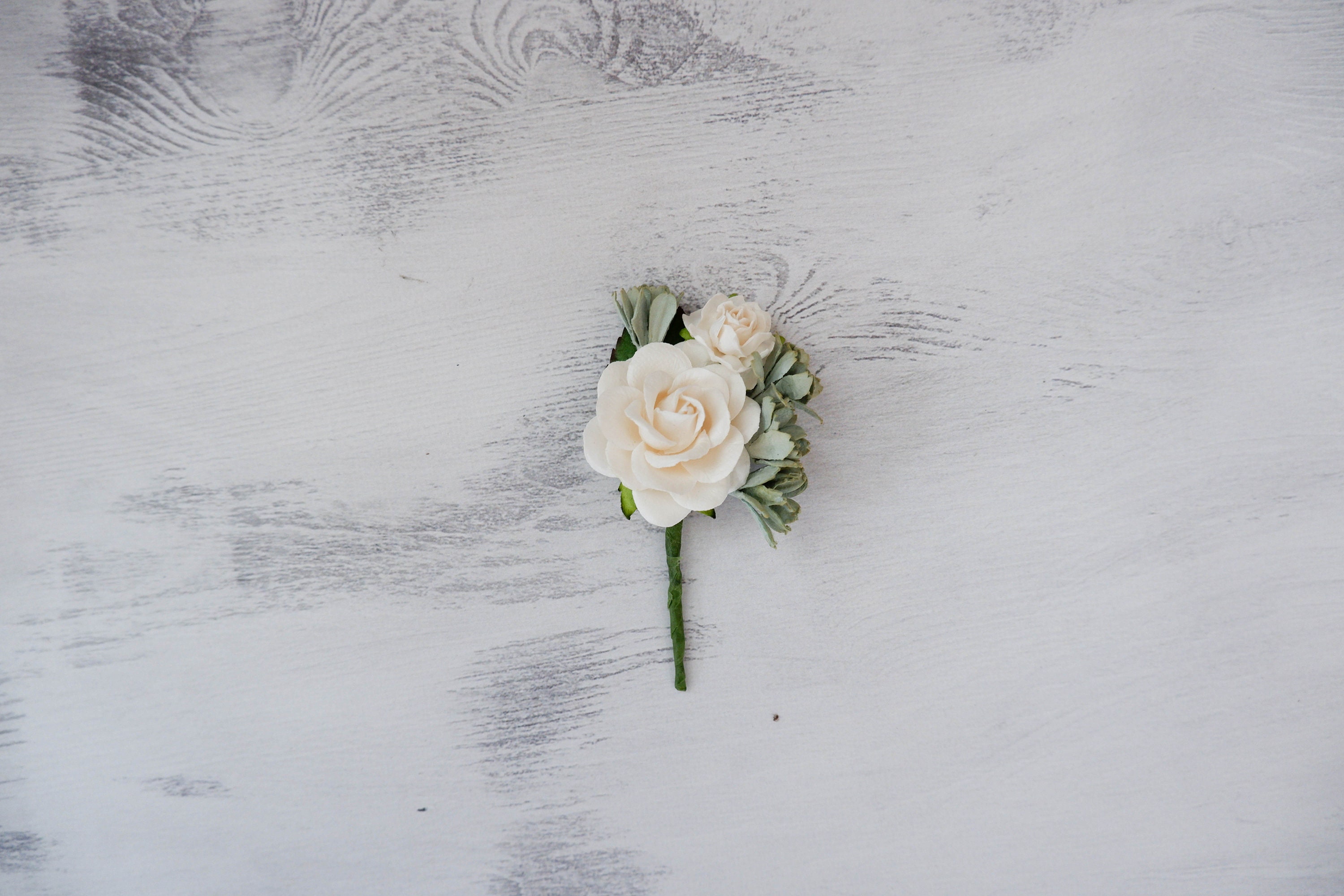 White sage green flower boutonniere buttonhole wedding | Etsy