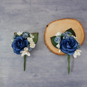 Royal blue and white flower boutonnière, buttonhole, wedding accessories prom corsage