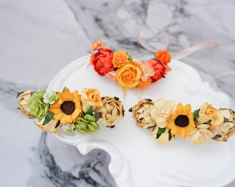 Sunflower Wrist Corsage, Fall Wedding, Prom Flower Bracelet, Bridesmaid Wedding Accessories